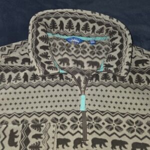 Chubbies‎ Mens Holiday Fleece Pullover Grey Fair Isle Bear Quarter Zip Medium